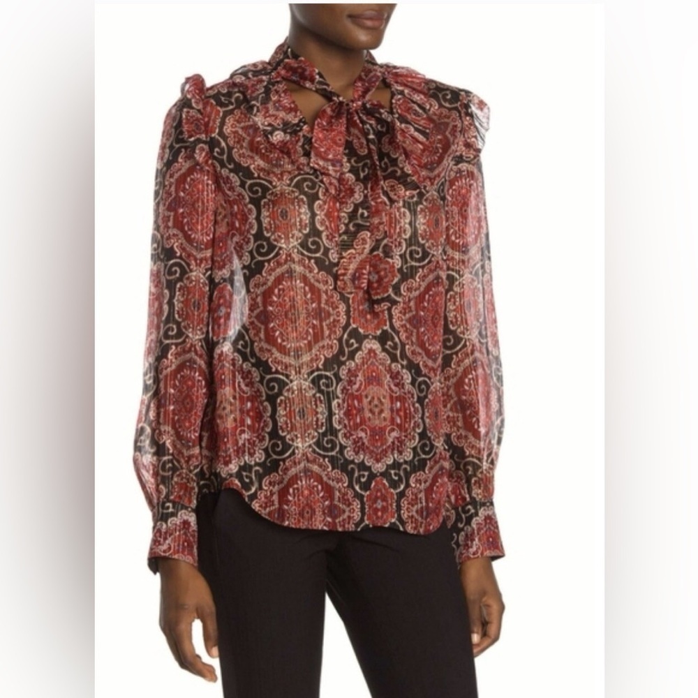Kate Spade Medallion Metallic Silk blouse top NWOT SZ XS